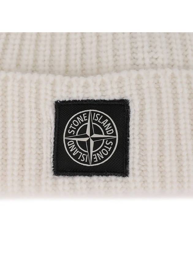 Logo Knit Beanie Natural - STONE ISLAND - BALAAN 6