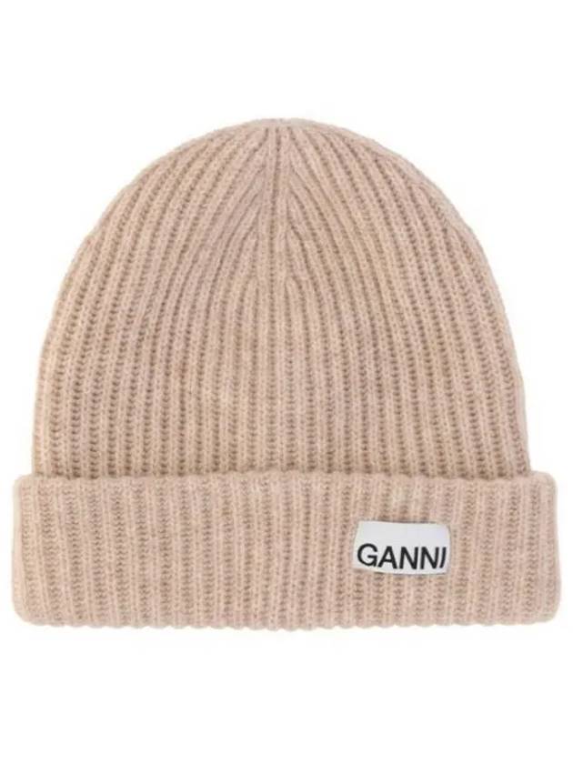 Logo Patch Knit Beanie Sand - GANNI - BALAAN 2