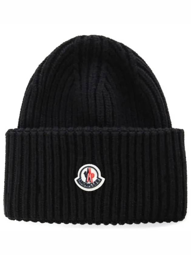 Logo Patch Beanie Black - MONCLER - BALAAN.