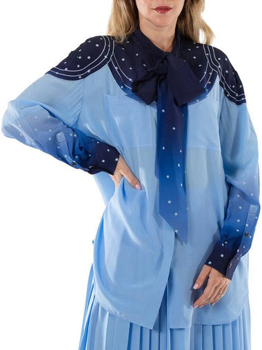 Burberry Soft Cornflower Blue Bindie Constellation-Print Silk Blouse, Brand Size 12 (US Size 10) - BURBERRY - BALAAN 1