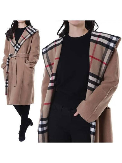 Women's Check Hooded Wool Wrap Single Coat Archives Beige - BURBERRY - BALAAN 2