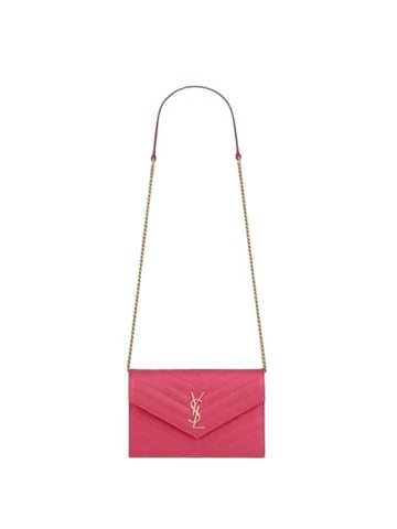 Grande Poudre Embossed Envelope Gold Chain Long Wallet Fuchsia - SAINT LAURENT - BALAAN 1