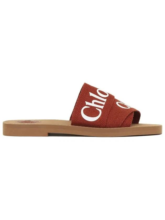 Woody Logo Flat Mule Slippers Terracotta Red - CHLOE - BALAAN 3