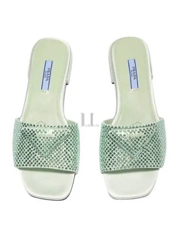 Logo Rhinestone Slippers Pastel Green - PRADA - BALAAN 2