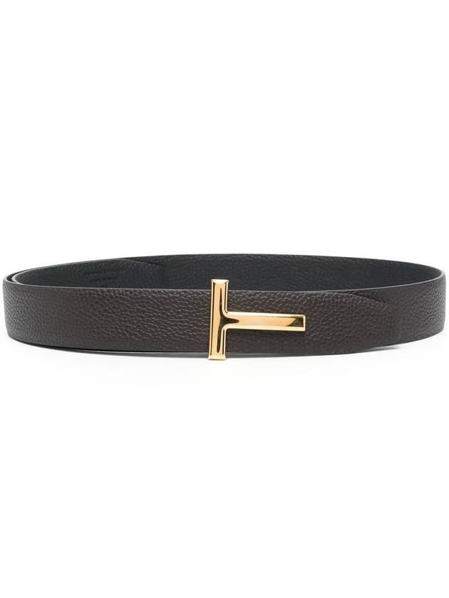 T Logo Reversible Leather Belt Black Brown - TOM FORD - BALAAN 2