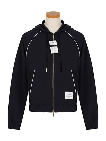 Double Knit Rayon Zip Up Hoodie Navy - THOM BROWNE - BALAAN 2