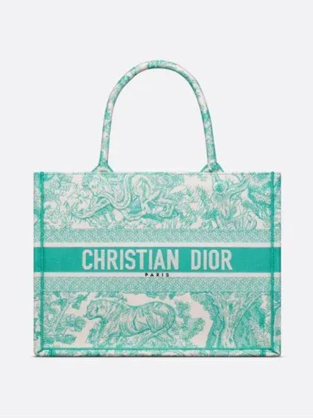 Toile De Jouy Embroidery Medium Book Tote Bag Green - DIOR - BALAAN 1