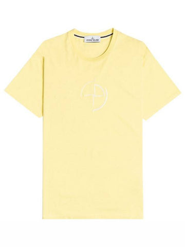 Men's Compass Embroidery Back Lettering Short Sleeve T-Shirt Yellow - STONE ISLAND - BALAAN 1