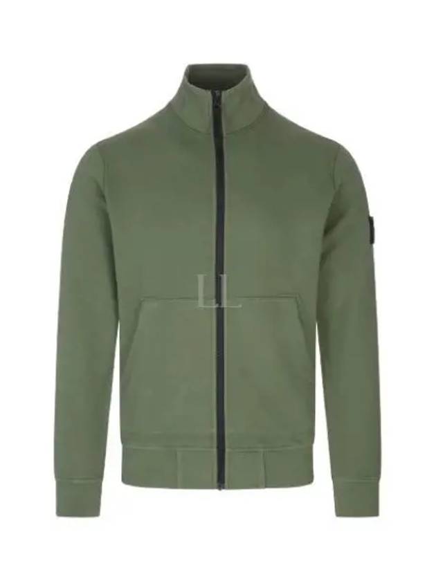 Garment Dyed Cotton Fleece Zip Up Jacket Olive - STONE ISLAND - BALAAN 2