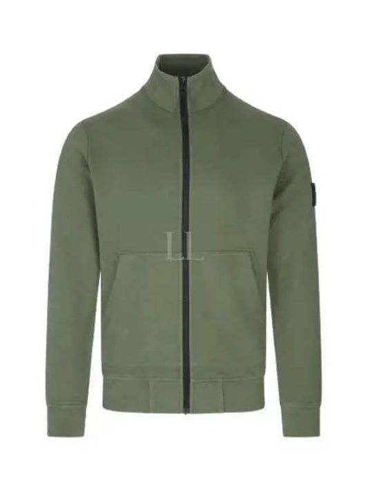 Garment Dyed Cotton Fleece Zip Up Jacket Olive - STONE ISLAND - BALAAN 2