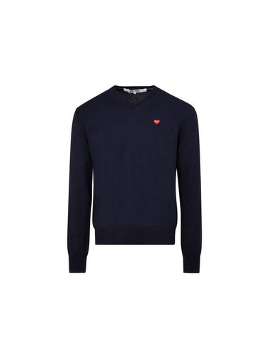 Red Heart Wappen V-Neck Knit Top Navy - COMME DES GARCONS - BALAAN 1