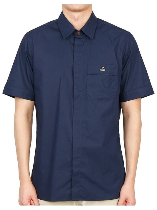 Men's Logo Classic Short Sleeve Shirt Navy - VIVIENNE WESTWOOD - BALAAN 2