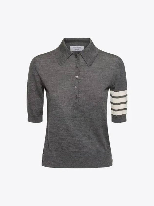 Women's Diagonal Striped Relaxed Fit Wool Polo Shirt Grey - THOM BROWNE - BALAAN 2