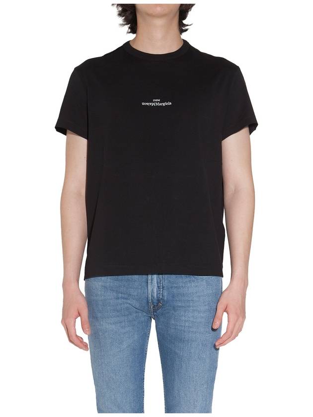 Reverse Embroidered Logo Stitched Cotton Short Sleeve T-Shirt Black - MAISON MARGIELA - BALAAN 4