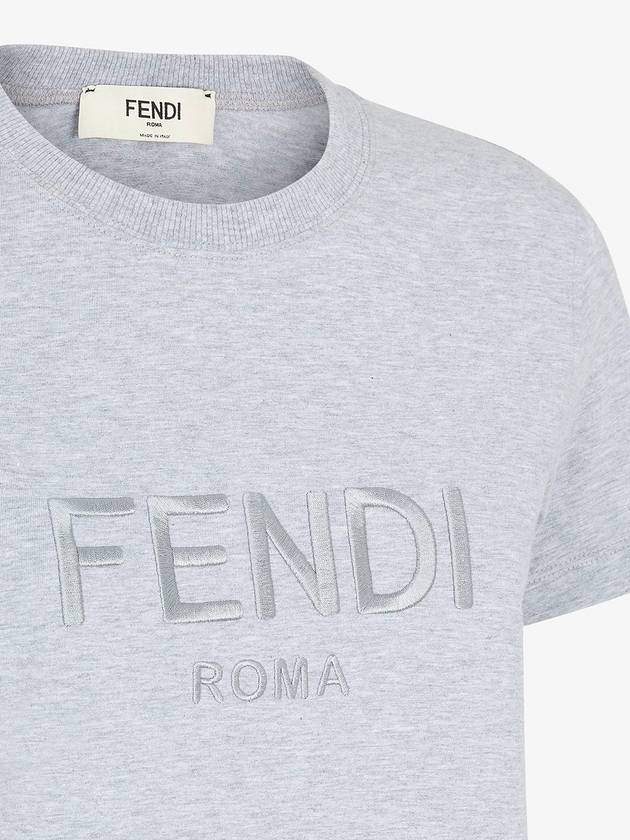 Lettering Embroidered Short Sleeve Cotton T-Shirt Grey - FENDI - BALAAN 4