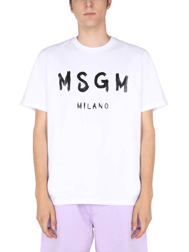 Brushed Logo Short Sleeve T-Shirt White - MSGM - BALAAN 4