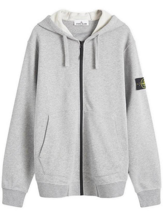 Cotton Fleece Garment Dyed Zip Up Hoodie Grey - STONE ISLAND - BALAAN 1