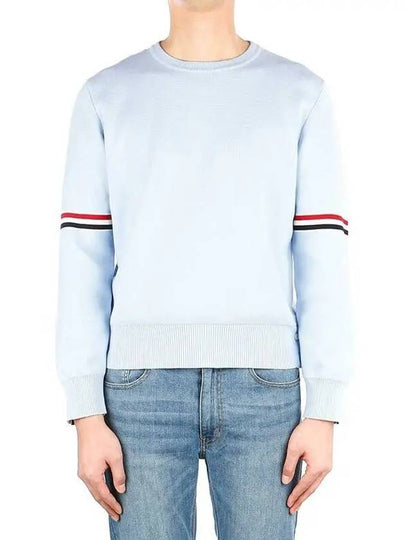 Cotton Milano Stitch Stripe Armband Crewneck Knit Top Light Blue - THOM BROWNE - BALAAN 2