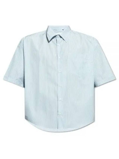 Striped Boxy Fit Short Sleeve Shirt Blue - AMI - BALAAN 2