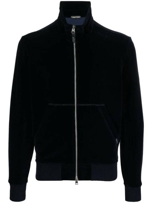 High Neck Zipper Bomber Velor Track Jacket Navy - TOM FORD - BALAAN.