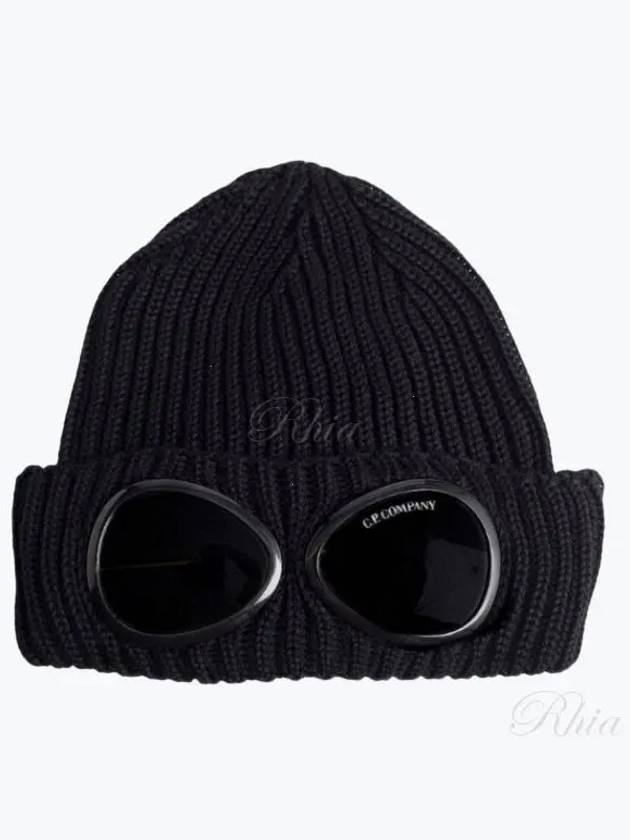 Goggle Detail Ribbed Beanie Black - CP COMPANY - BALAAN 2