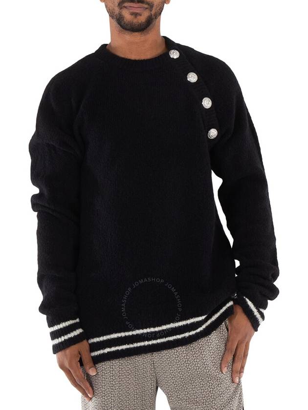 striped button detail crew neck knit top black - BALMAIN - BALAAN 2