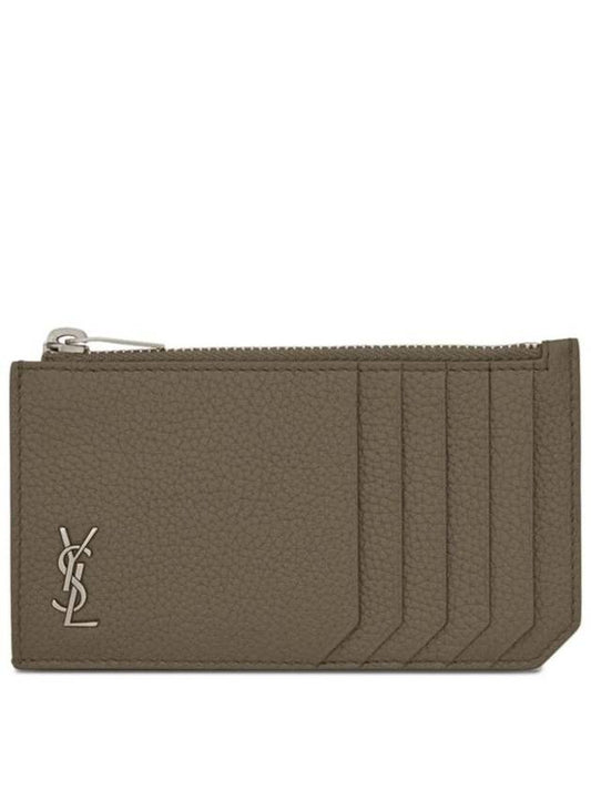 Logo Embellished Leather Card Wallet Dark Khaki - SAINT LAURENT - BALAAN 1