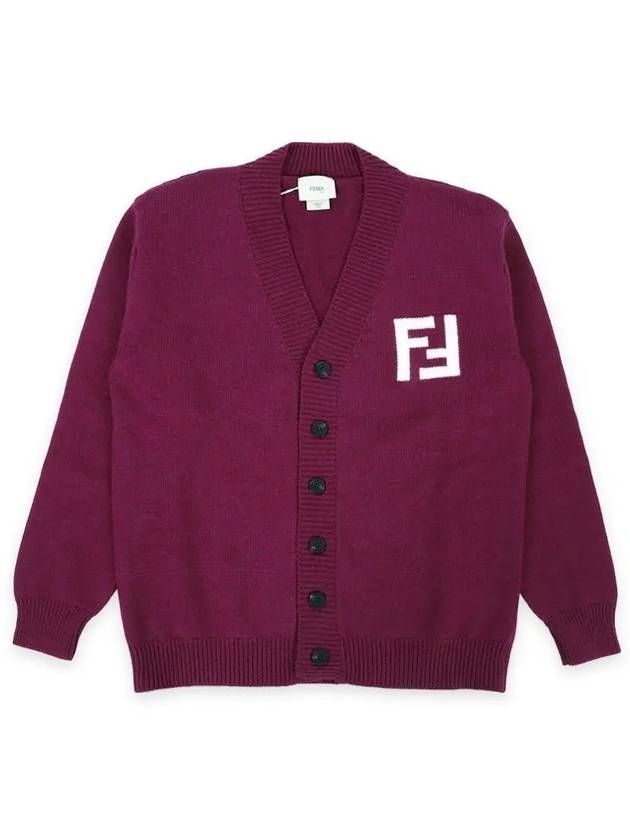 Kids FF Logo V-Neck Cardigan Burgundy - FENDI - BALAAN 3