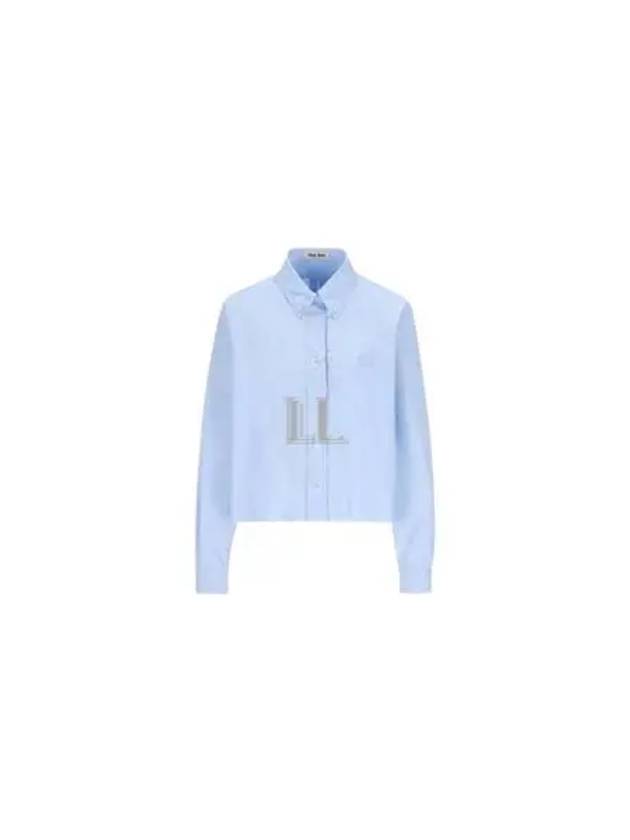 Embroidered Logo Poplin Long Sleeve Shirt Sky Blue - MIU MIU - BALAAN 2