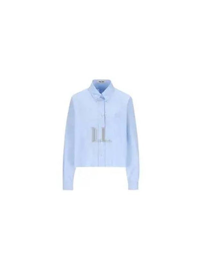 Embroidered Logo Poplin Long Sleeve Shirt Sky Blue - MIU MIU - BALAAN 2