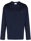 Chain Stitch Heart Logo Long Sleeve T-Shirt Navy - AMI - BALAAN 1