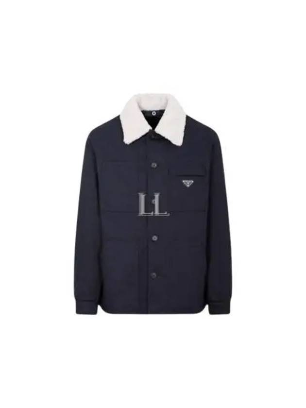 Triangle Logo Shearling Collar Jacket Navy - PRADA - BALAAN 2