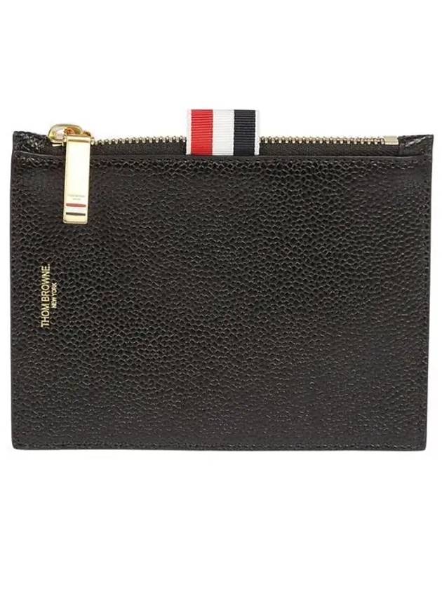 Pebble Grain Three Stripe Tab Small Coin Wallet Black - THOM BROWNE - BALAAN 2