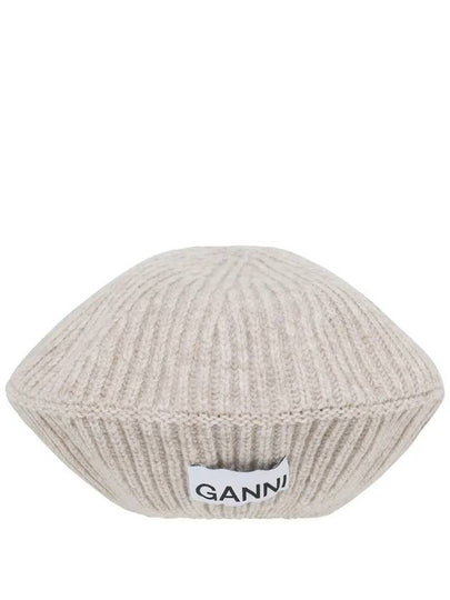 Logo Rib Edge Wool Beret Sand - GANNI - BALAAN 2