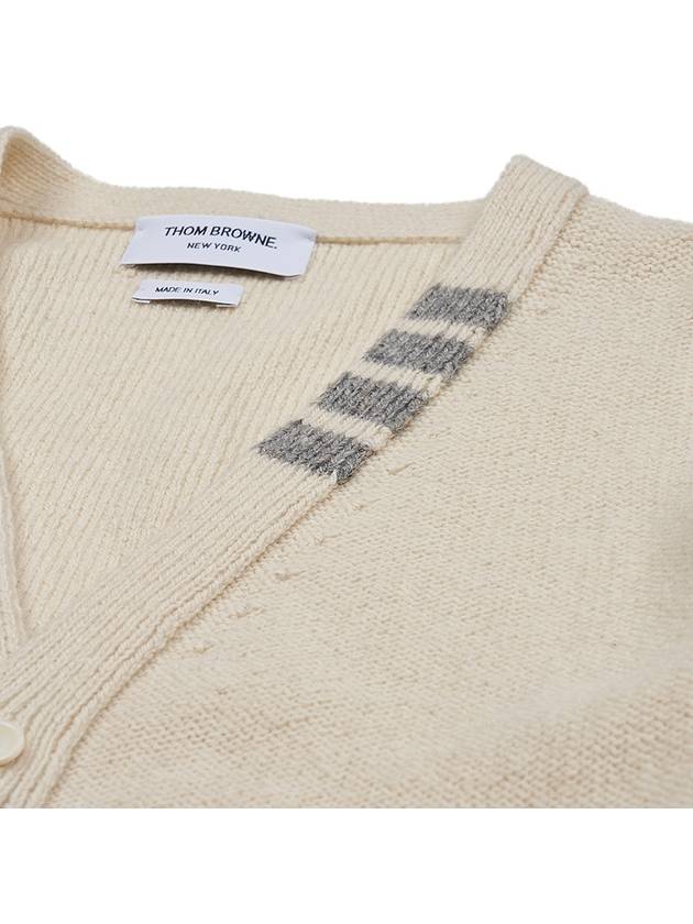 Reverse Jersey Stitch Donegal 4 Bar V Neck Cardigan White - THOM BROWNE - BALAAN 9