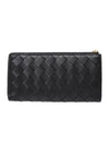 Intrecciato Zipper Long Wallet Black - BOTTEGA VENETA - BALAAN.