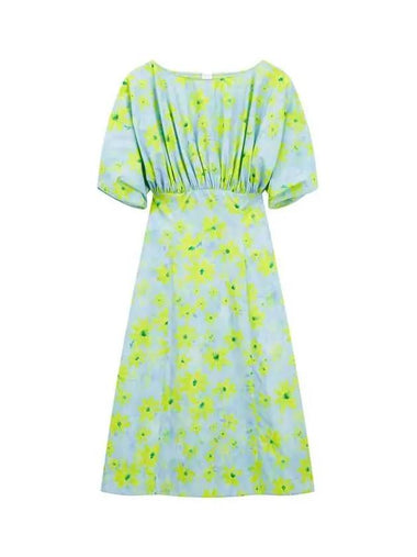 Floral poplin gathered dress light blue - MARNI - BALAAN 1