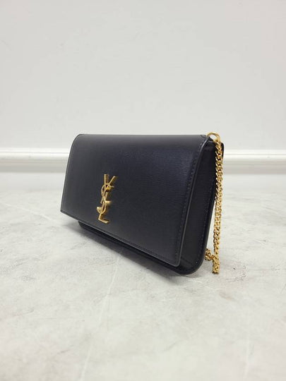 Black leather gold logo phone holder mini chain bag - SAINT LAURENT - BALAAN 2