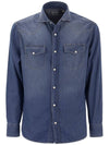 Easy Fit Press Studs Long Sleeve Shirt Light Denim - BRUNELLO CUCINELLI - BALAAN 2