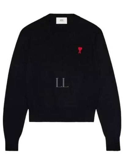 Heart Embroidered Logo Crew Neck Knit Top Black - AMI - BALAAN 2