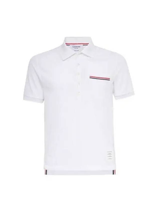 Men's Three Stripes Pocket Mercerized Short Sleeve Polo Shirt White - THOM BROWNE - BALAAN 2