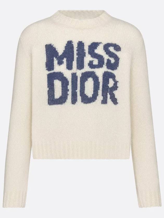 Miss Dior Graffiti Cashmere Silk Knit Top Blue Ecru - DIOR - BALAAN 2