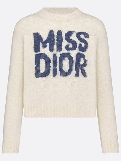 Miss Dior Graffiti Cashmere Silk Knit Top Blue Ecru - DIOR - BALAAN 2