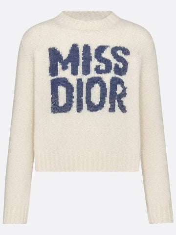 Miss Dior Graffiti Cashmere Silk Knit Top Blue Ecru - DIOR - BALAAN 1