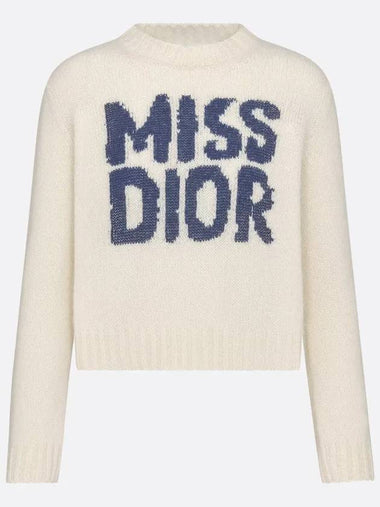 Miss Dior Graffiti Cashmere Silk Knit Top Blue Ecru - DIOR - BALAAN 1