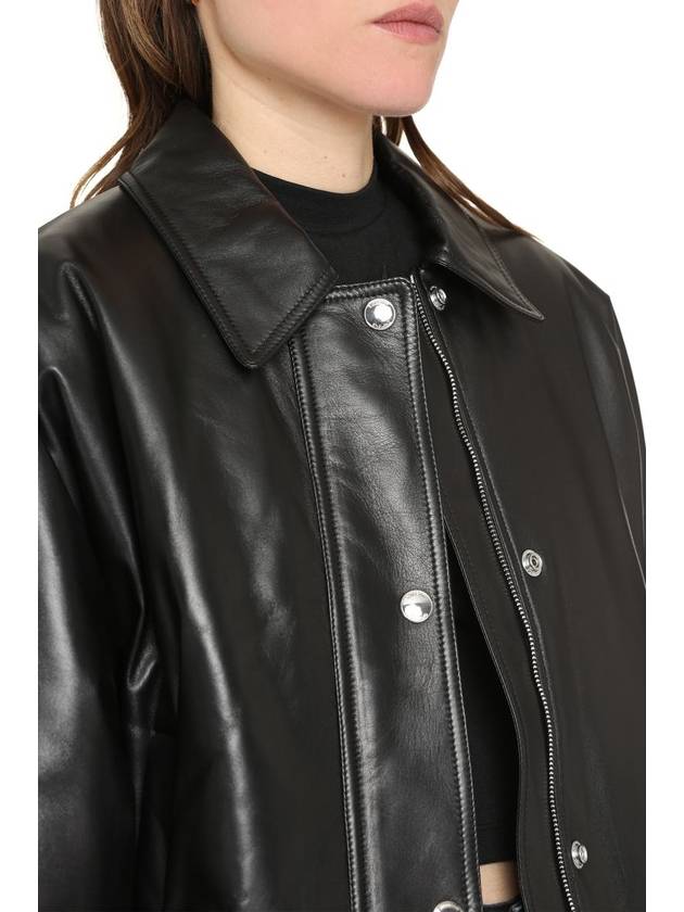 Women's Embroidered EKD Leather Jacket Black - BURBERRY - BALAAN 6