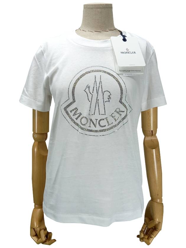 Women's Crystal Big Logo Short Sleeve T-Shirt Off-White - MONCLER - BALAAN 2