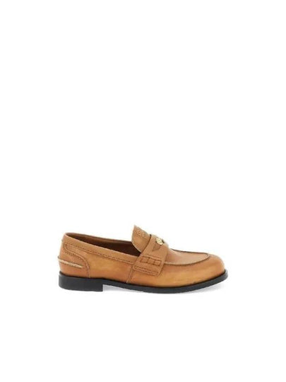 Vintage Effect Leather Penny Loafers Brown - MIU MIU - BALAAN 2