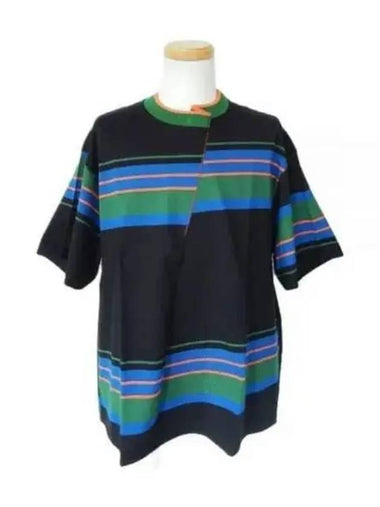 23SCM T04203 B Tops Asymmetric Striped Short Sleeve T Shirt 929348 - KOLOR - BALAAN 1