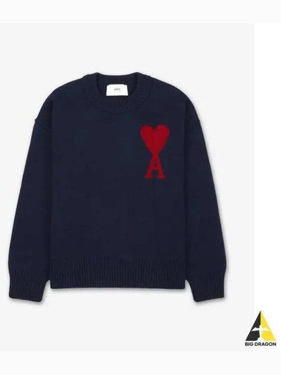 Big Heart Logo Wool Knit Top Navy - AMI - BALAAN 2